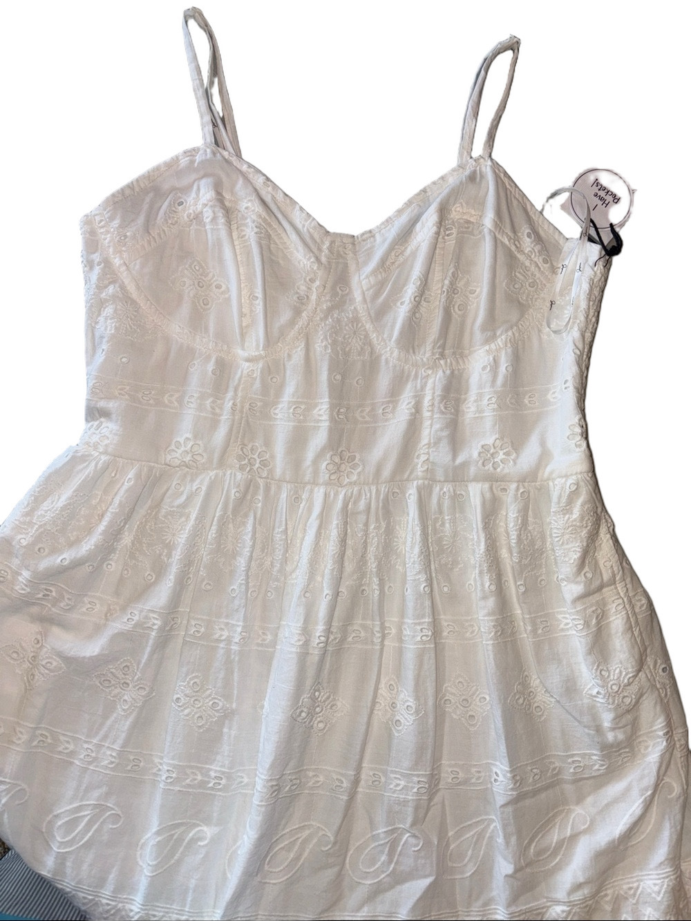Japna White Cotton Eyelet Embroidered Maxi Dress XL Boho Sundress